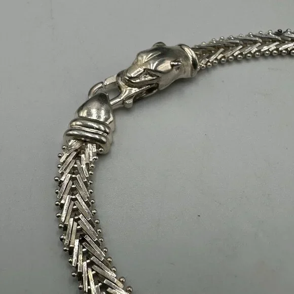 Milor Riccio Chain Necklace Sterling Silver Panther Head Clasp 16.5” 29 Grams - Picture 6 of 11